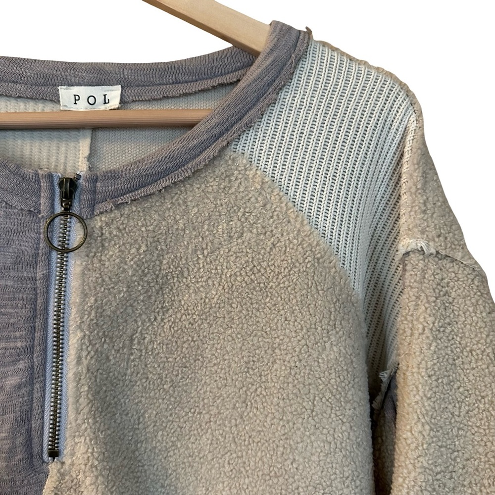 Pol Oversized Quarter Zip Pieced Patchwork Beige … - image 5